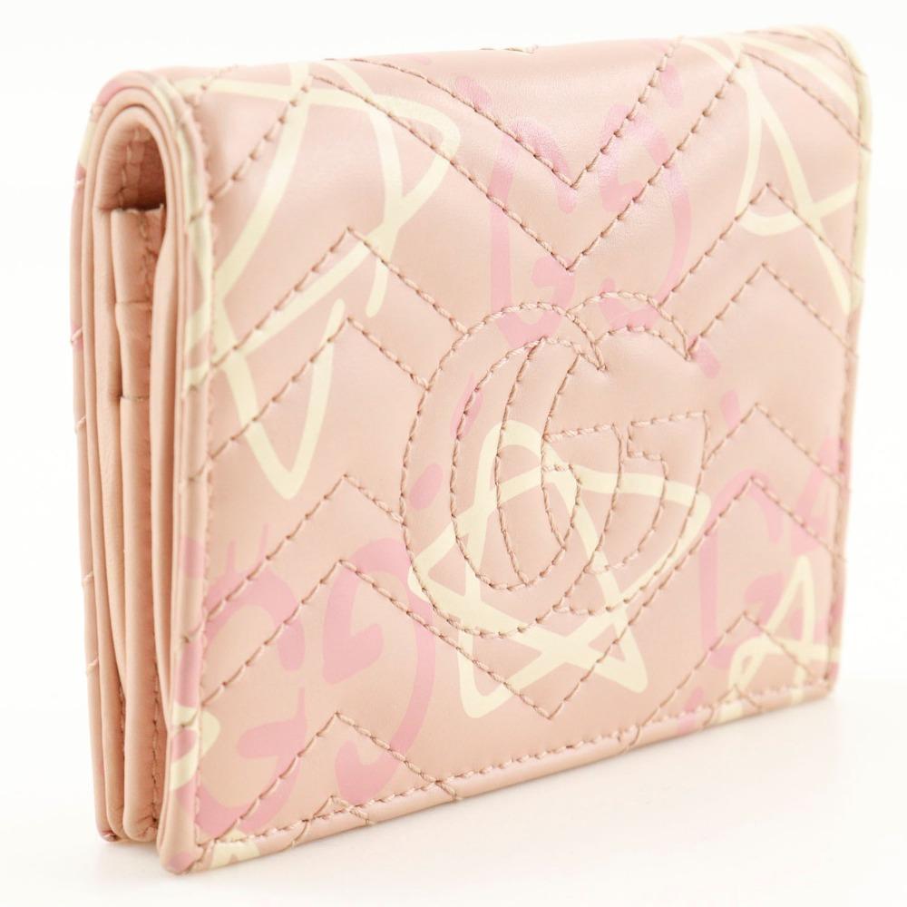Gucci Compact Wallet Bi-Fold Wallet 449421 GG Ghost Card Case Pink Leather Women Used