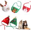 Festive Dog Cat Xmas Hat Bib Set – Red/green/white Polyester