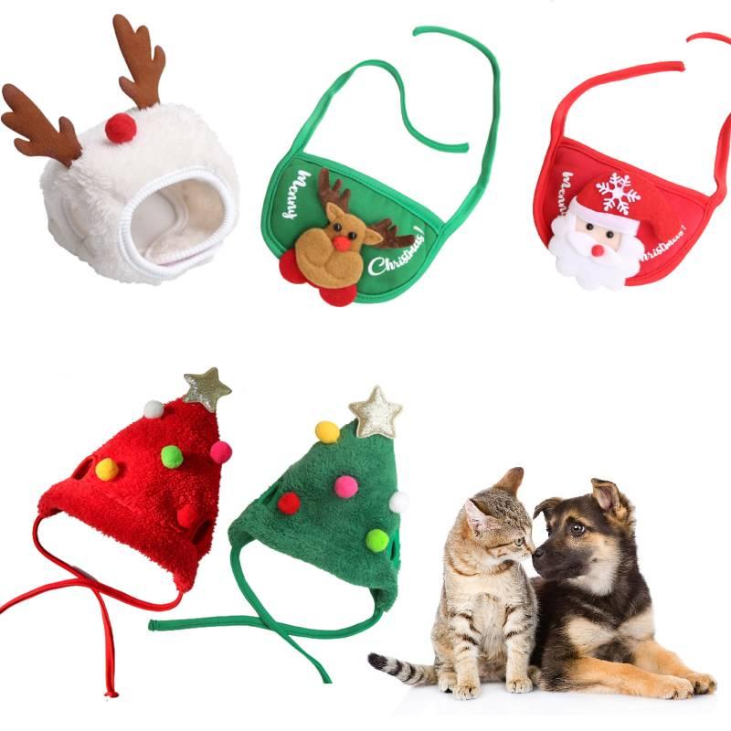 Festive Dog Cat Xmas Hat Bib Set – Red/green/white Polyester
