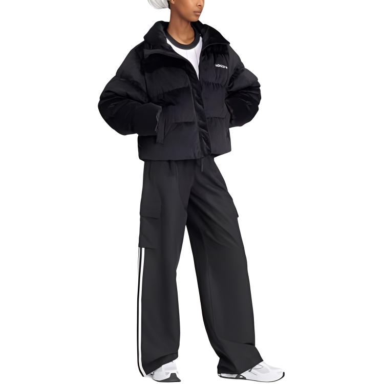 Adidas Originals Regendown Puffer Velvet Comfortable Zip-Up Stand Collar Long Sleeve Jacket Women Jacket Black IW8439