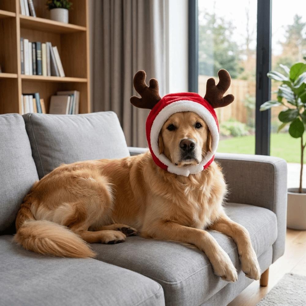 Adjustable Dog Reindeer Hat Warm Pet Calming Hood Cat Antler Hat  Festival Photo Prop