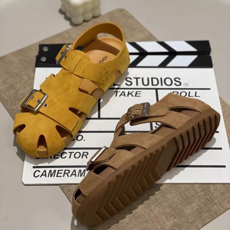 Cowhide version~ Leather platform sandals women's 2025 summer new models with skirts Hollow pig cage shoes Baotou Roman shoes