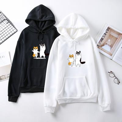 Autumn Winter Women's Cute Pattern Print Hooded Sweatshirt Ladies Long Sleeve Pullover Loose Plus Size
