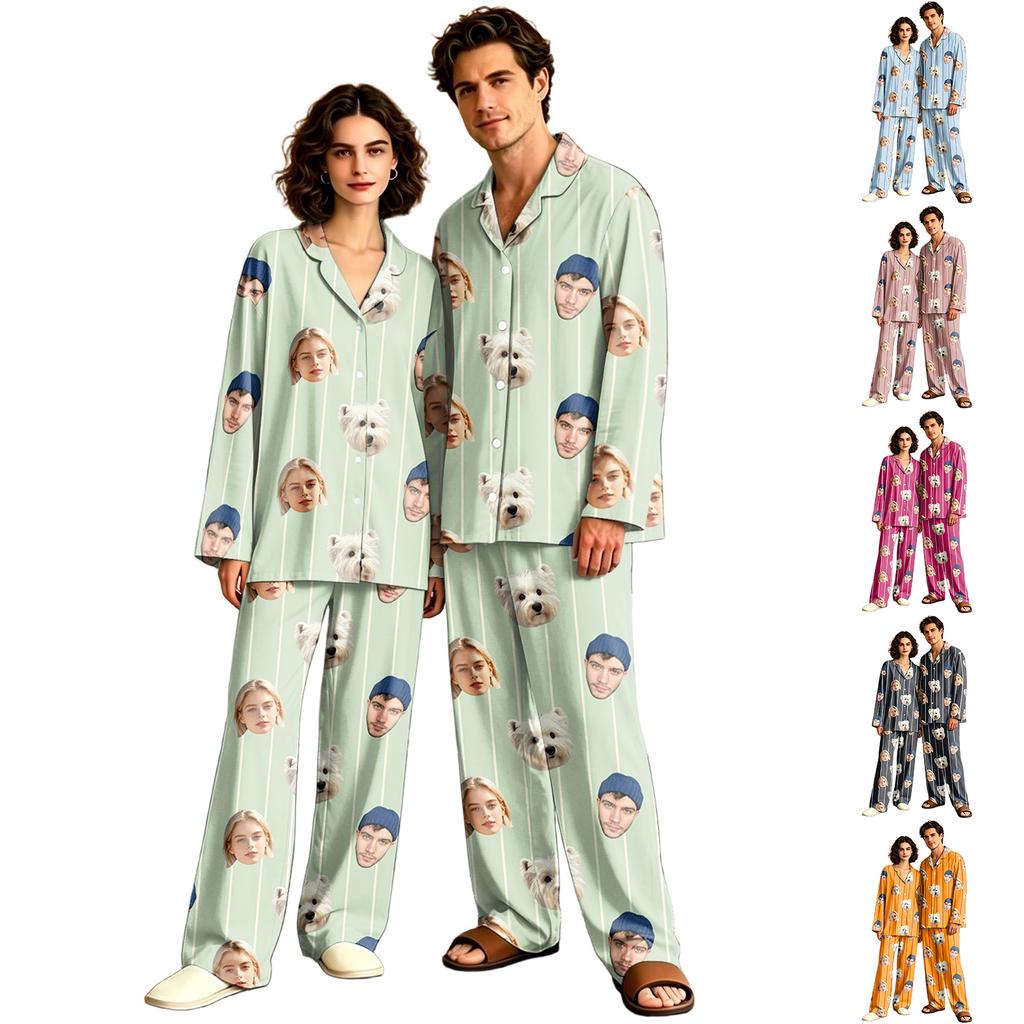 Unisex Pajama Set Long Sleeve Long Pants Casual Loungewear for Home Sleeping