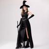 Dark gothic halloween costume witch long dress vampire reaper black purple dress