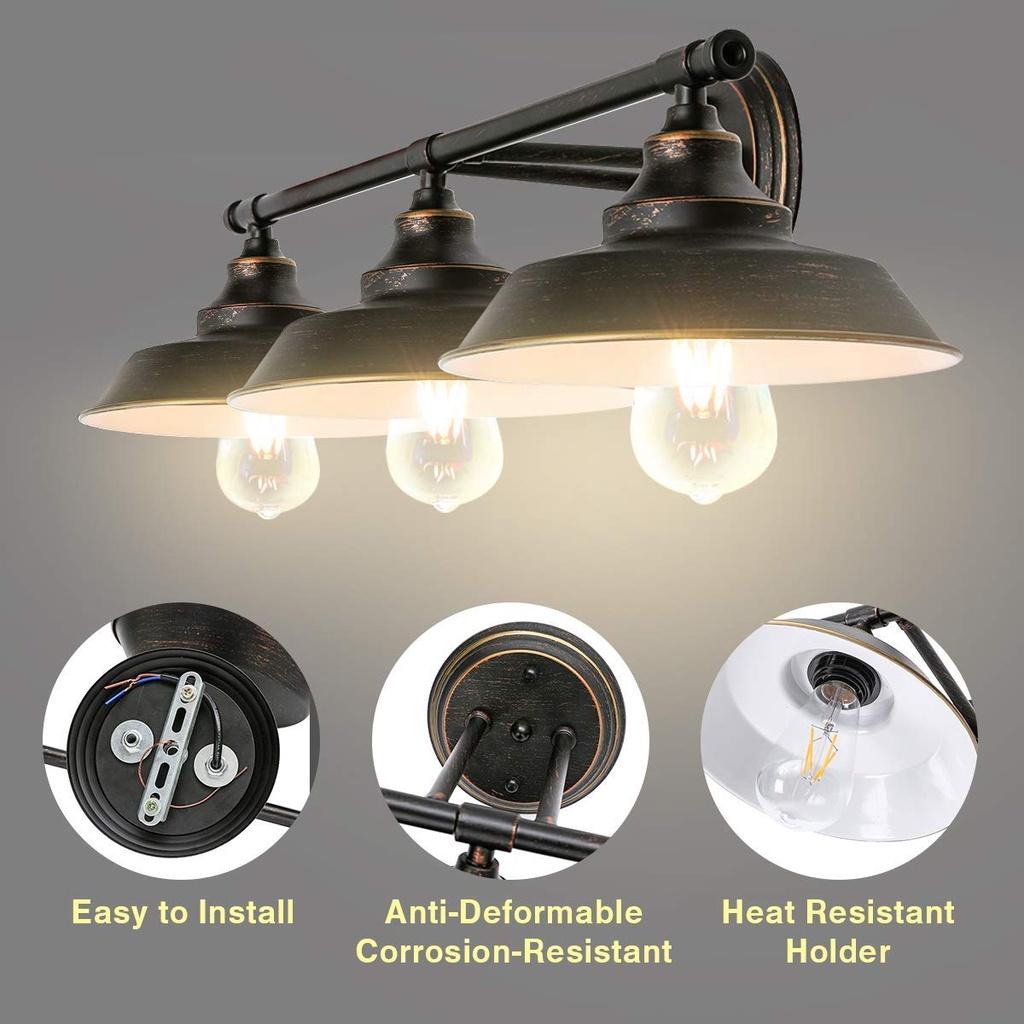 3 Light Vintage Bedside Antique Wall Mount Light Wall Sconce Fixture Bathroom Vanity Light Industrial Indoor Wall Lamp