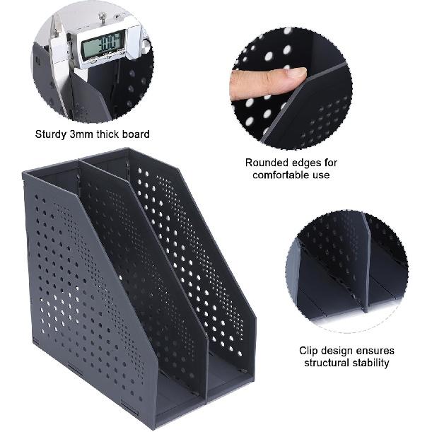 Collapsible Magazine File Holder with 2 Vertical Compartments Foldable Binder Holder for Desk Binder Storage Organizer Plastic Magazine Holders for