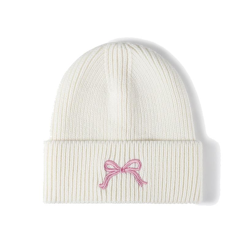 Winter Knitted Beanie Hat For Women Bow Embroidery Beanies Cap Fashion Ski Warm Korean Style Skullies Caps Hip Hip Casual Y2K Pullover Cap