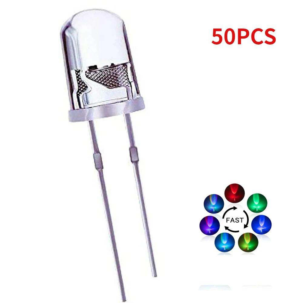 50/100pcs 5mm Multicolor Slow/Fast Flashing LED Diode Transparent Round Full Color LED Blinking Light Emitting Diodes Kit 2 Pins