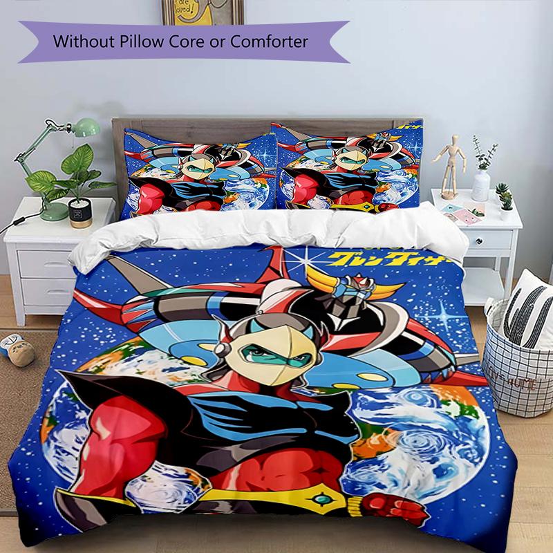 3pcs UFO Robot Grendizer7 Design Cover Set - HD Printed Bedding with 1 Cover and 2 Pillowcases - Perfect for Home and Dorm Decor