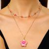 European Floral Gradient Pendant Necklace with Adjustable Snake Chain