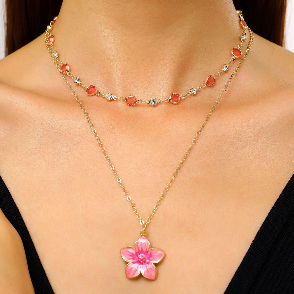 European Floral Gradient Pendant Necklace with Adjustable Snake Chain