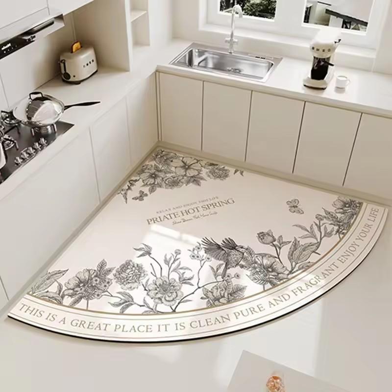 

Кухонний килим у формі серця Американський квітковий візерунок Водопоглинаючий Швидковисихаючий Великий розмір Килимок для підлоги Діатомова земля Нековзний килим 70X70CM