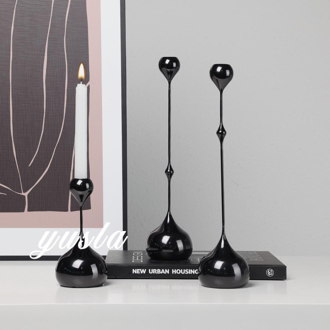 

Elegant European Electroplated Wrought Iron Candlestick Set - Three-Piece Water Drop Design for Dining Table Decor.