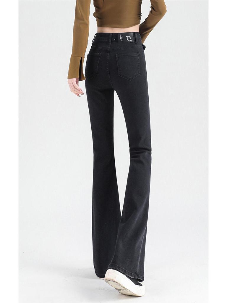 High-Waisted Slim Fit Micro Flare Blue Jeans: Fashionable Casual Style for Tall Women's Autumn/Winter Wardrobe.