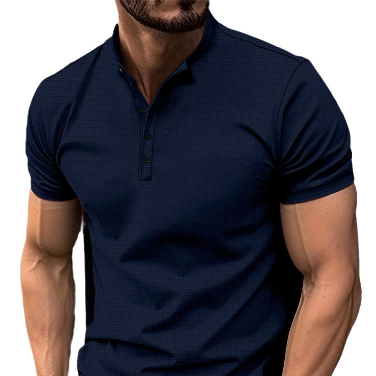 

Новая мужская рубашка поло с коротким рукавом и воротником-стойкой на пуговицах XXXL тёмно-синий