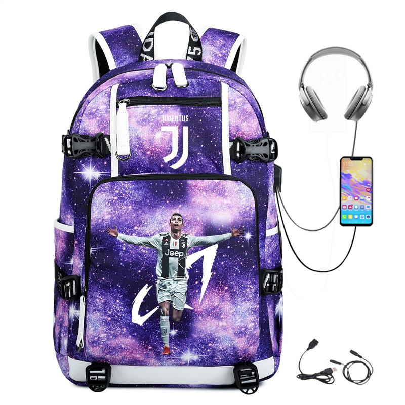 Football Star Cr7 Peripheral Personality Print Youth Backpack Large Capacity Leisure Travel Bag