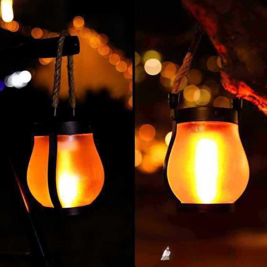 1/2Pcs Solar USB Rechargeable Lantern IP65 Waterproof Flickering Flame Hanging Lantern 2 Modes Outdoor Garden Patio Camping Light