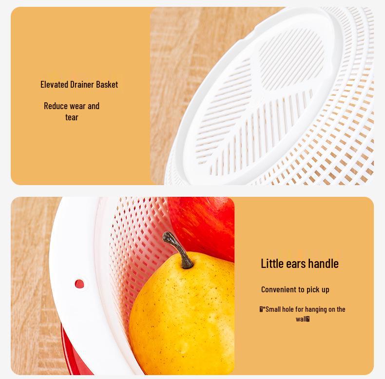Large Kitchen Double-Layer Drain Basket with Lid for Fruit & Vegetable Washing and Storage