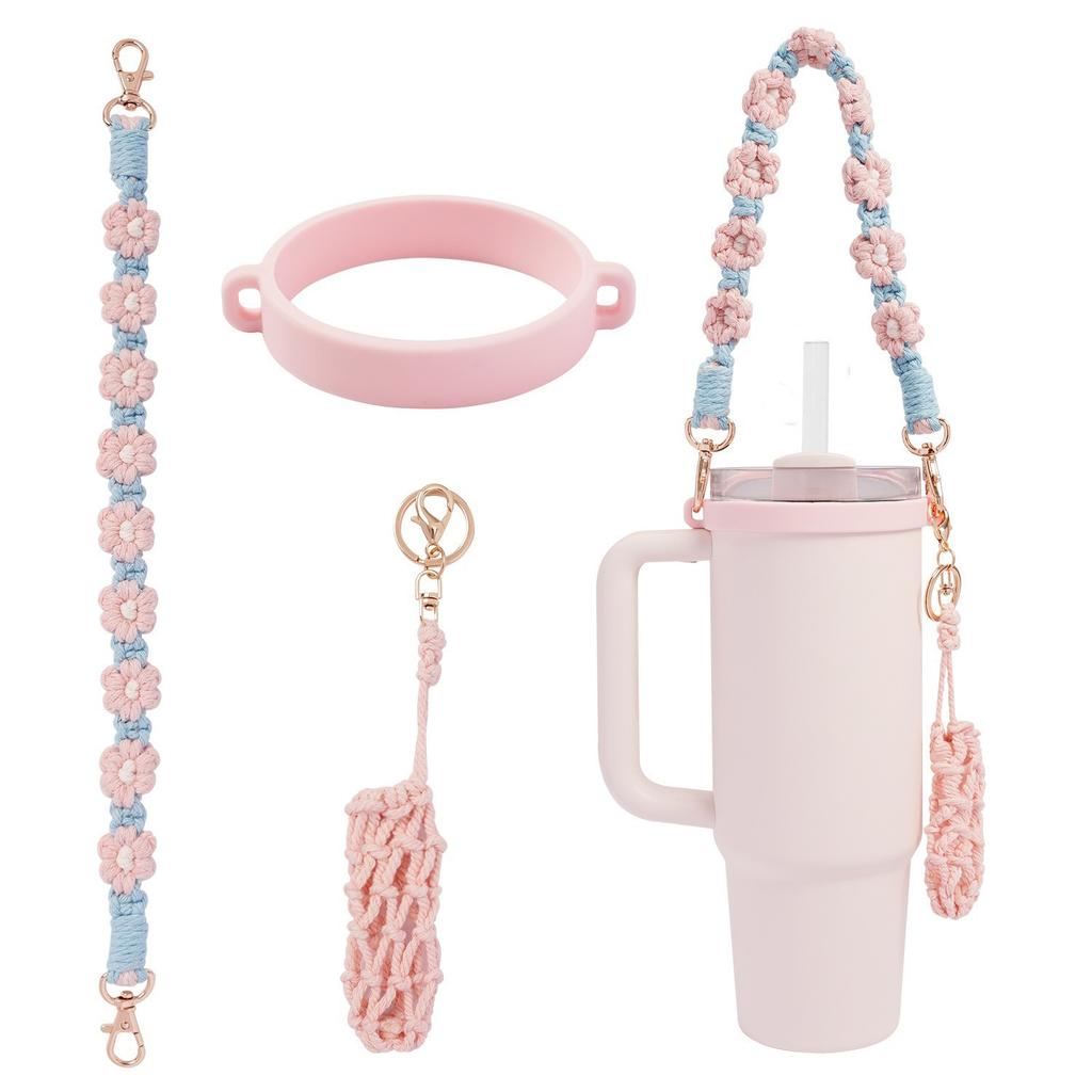 Water Cup Lanyard, Hand-woven Flower Thermos Cup Rope, Female