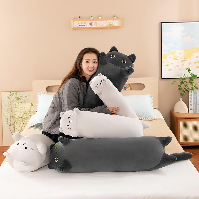Cuscino Corpo a Forma di Gatto in Peluche Corto Per Dormitori Laterali Con Supporto per le Gambe
