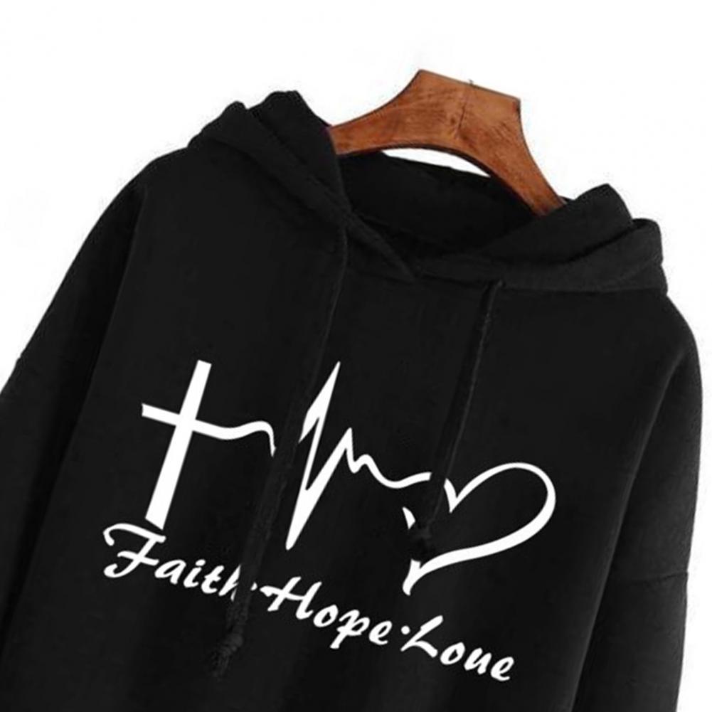 Streetwear Hoodie Heart Print Letters Spring Autumn Pure Color All Match Sweatshirt for Daily Wear
