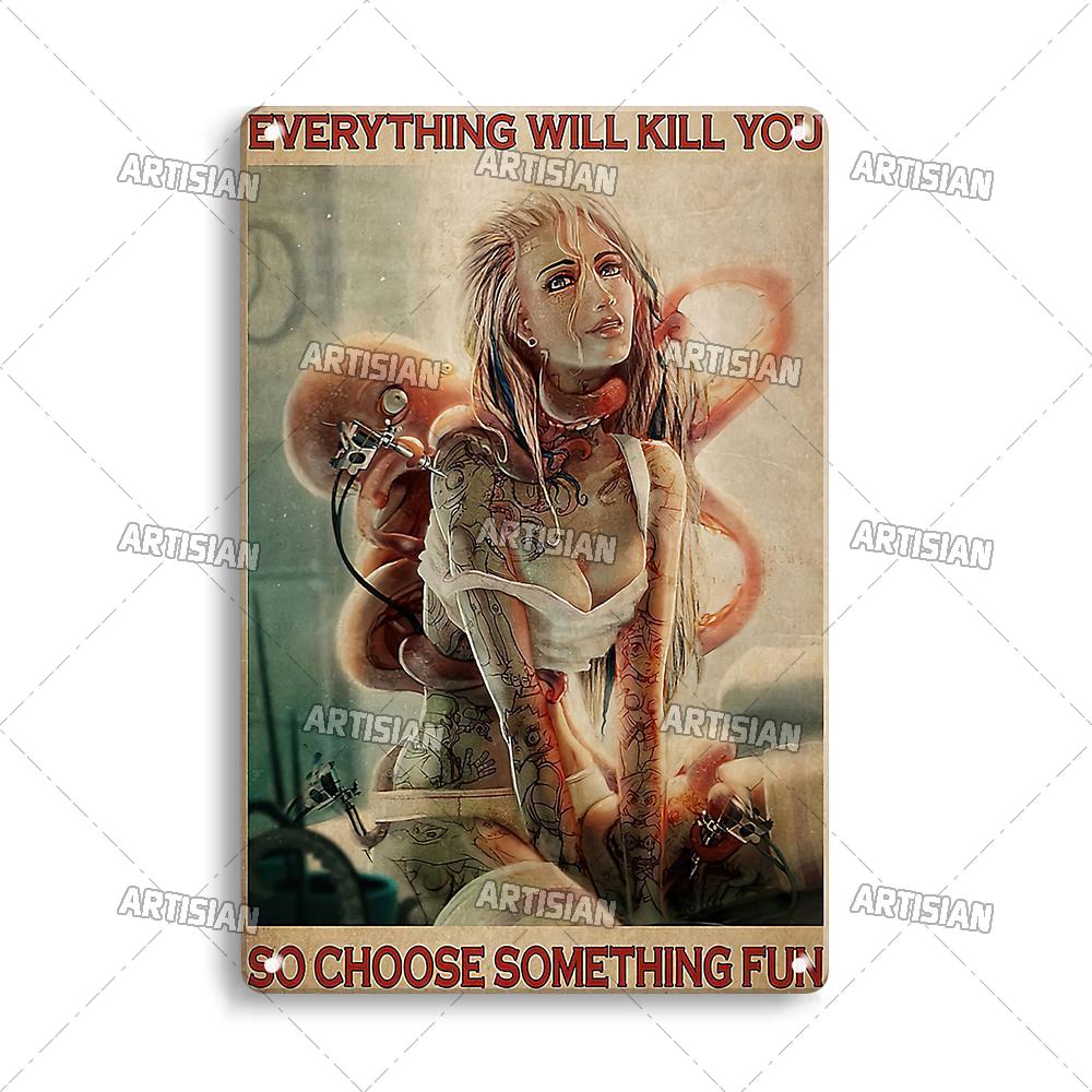 Artisian Tattoo Retro Metal Poster Job Tin Plaque Hobby Decorative Plate Wall Decor Garage Bar Pub Club Hotel Cafe Kitchen Home