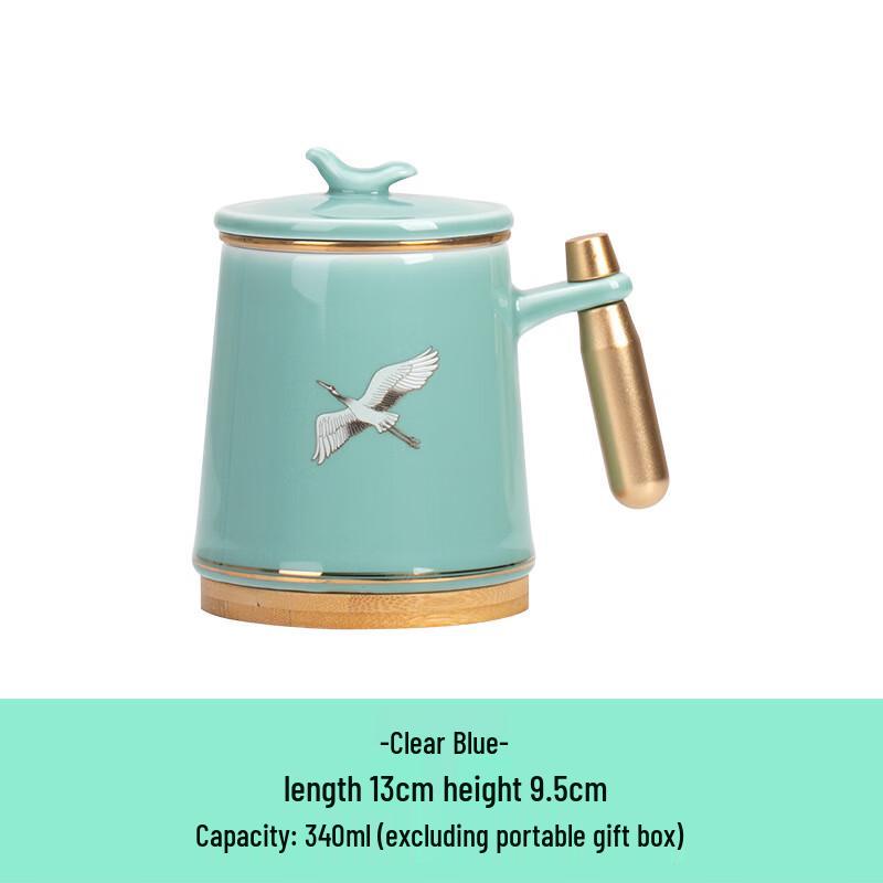 TLAKEHO Ceramic Tea Infuser Cup with Wooden Handle