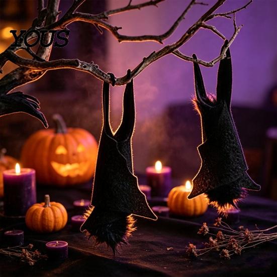 Home Interior Halloween Ornaments Bat Decorations, Realistic Felt Hanging Bats, Spooky Flying Props Party Background Decor for Haunted House