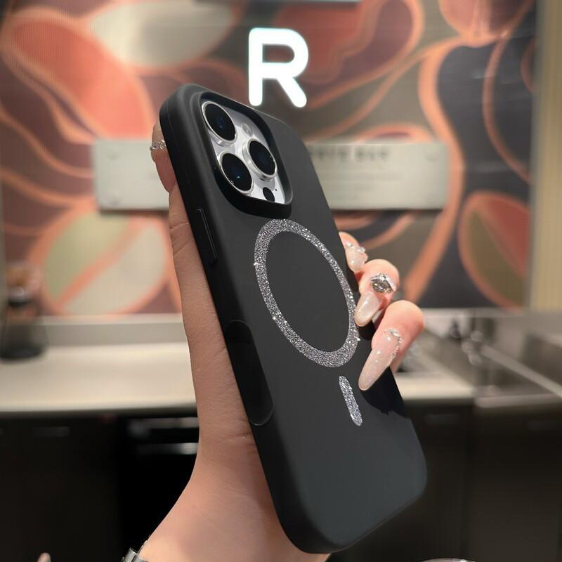 Magnetic Snap-on Liquid Silicone Case With Glitter IPhone 17 Pro Max 16 15 14 Full Coverage Shockproof iPhone 17