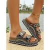 New Summer Rhinestone Platform Slippers - Women’s Plus Size Belt Buckle Slides for Outdoor Wear
