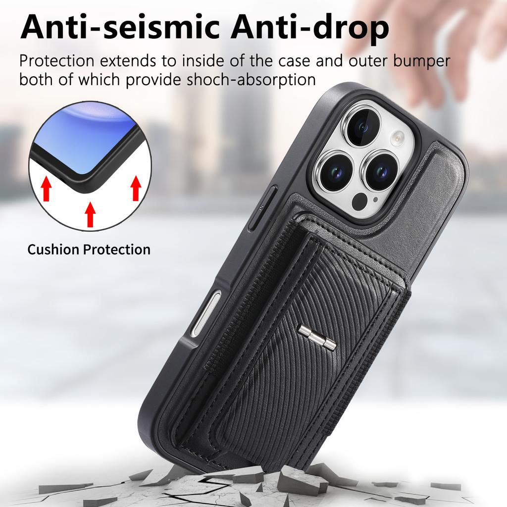 CASENEO For iPhone 16 Pro Max Case with Foldable Kickstand TPU PU Leather PC Card Bag Magnetic Phone Cover Compatible with MagSafe