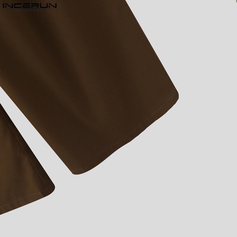 INCERUN Men Zip-up Waist Pockets Casual Loose Long Wide Legs Pants Trousers