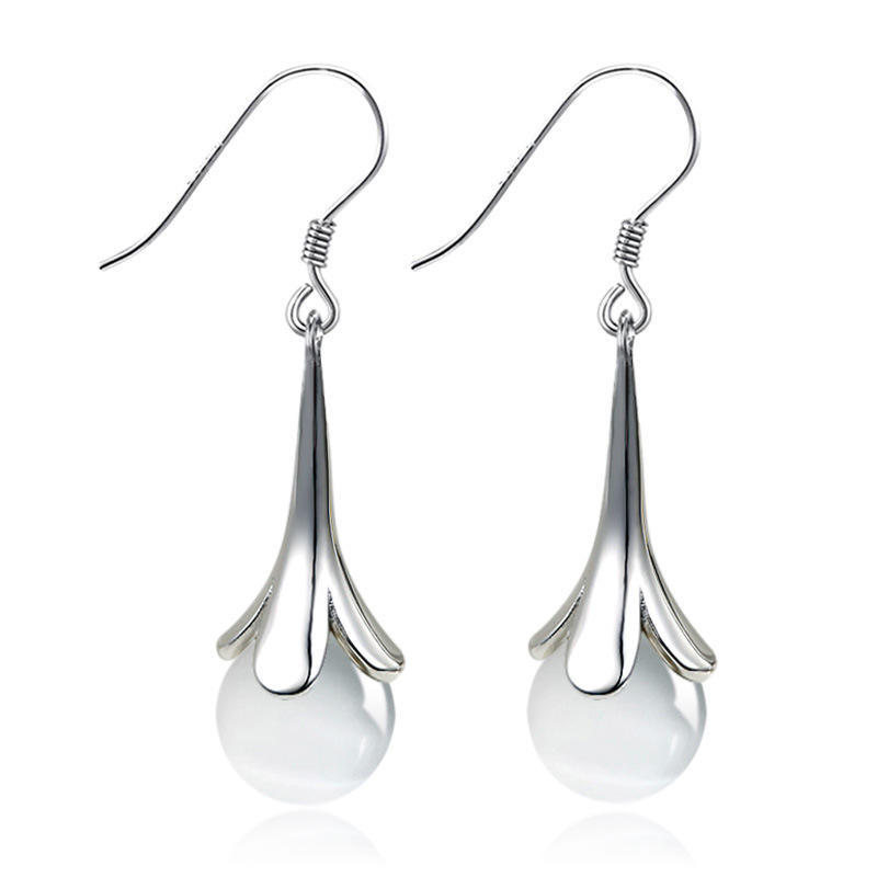 

Персонализированные модные серьги с серебристым лунным опалом и цветами в виде листьев, женские ретро-модные серьги-кисточки средней длины