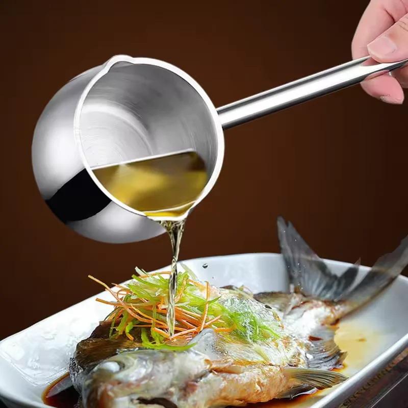 Anti-Burning Handle Stainless Steel Hot Oil Spoon Anti Splashing Food Safe for Home Daily Cooking Frying Use
