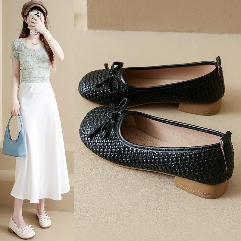 Autumn Bow Shallow Mouth Lazy Shoes Women's Flat-soled Women's Shoes Single Shoes Women's Doudou Shoes