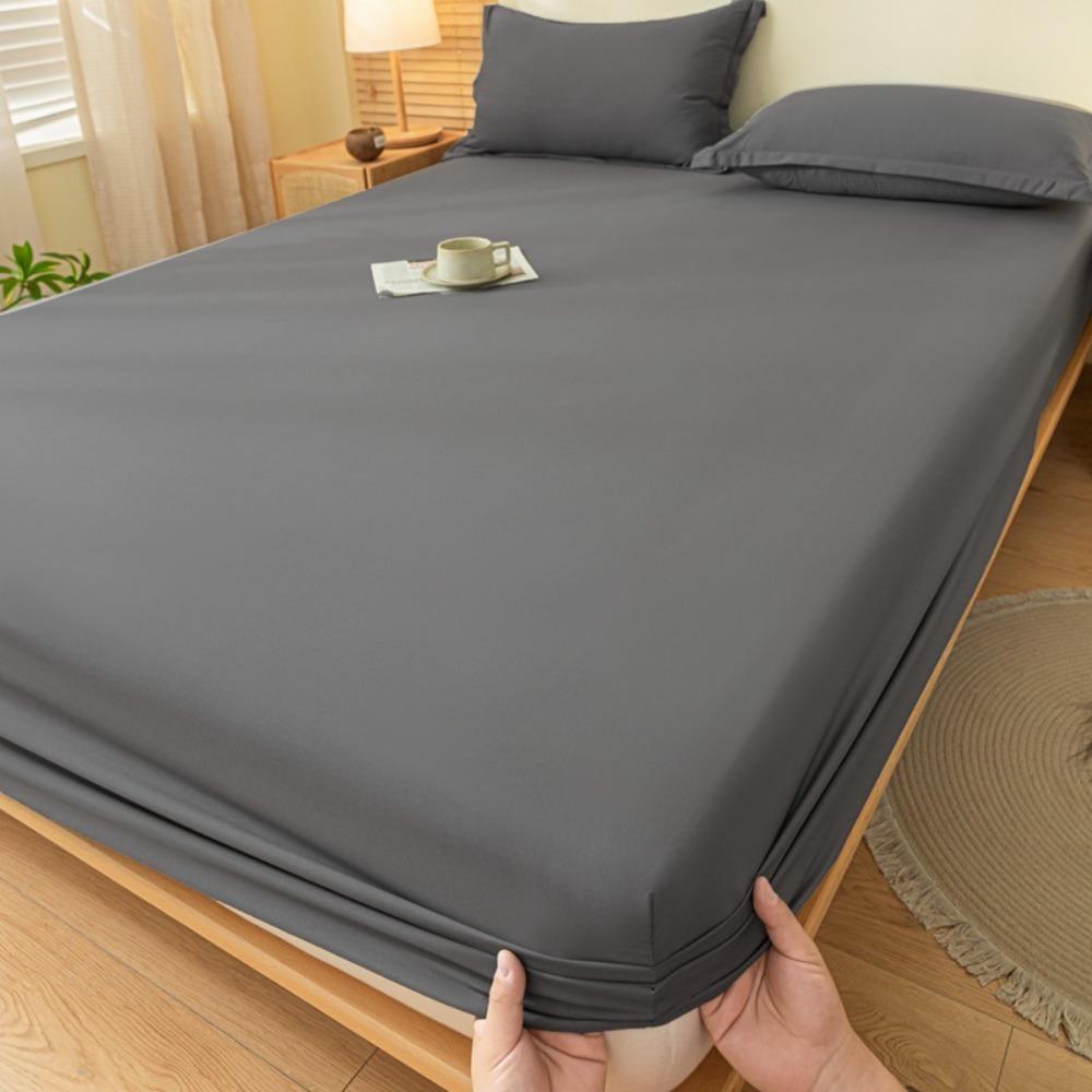 Brushed Washed Cotton Fitted Sheet, All Seasons Full Wrap Mattress Protector Cover with Pillowcase, Dustproof Anti-Dirty Bed Linen