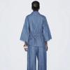 Women's Early Autumn Denim Set: Turn-Down Collar Tie-Waist Shirt & Draping Wide-Leg Pants