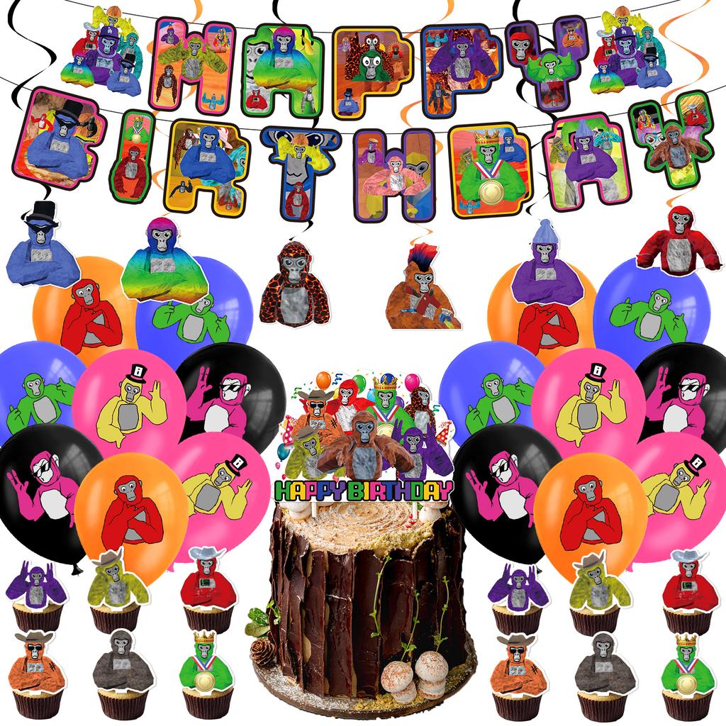 Tag Birthday Gorilla Party Supplies Decoration Set Balloons Banner Toppers Cake