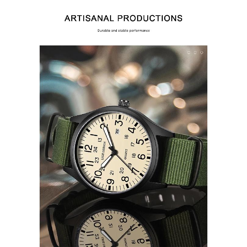 LIGE Top Brand Luxury Men Quartz Watch Nylon Leather Waterproof Luminous Date Sports Military Watches For Men Relogios Masculino