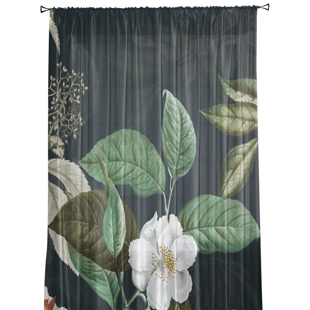 Plant Small White Flowers Chiffon Tulle Curtains for Living Room Kitchen Bedroom Sheer Voile Yarn Window Treatment