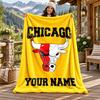 Chicago Bulls Custom Name Flannel Blanket Personalized Soft Warm Plush Throw Blanket Customized Gift for Family Friends