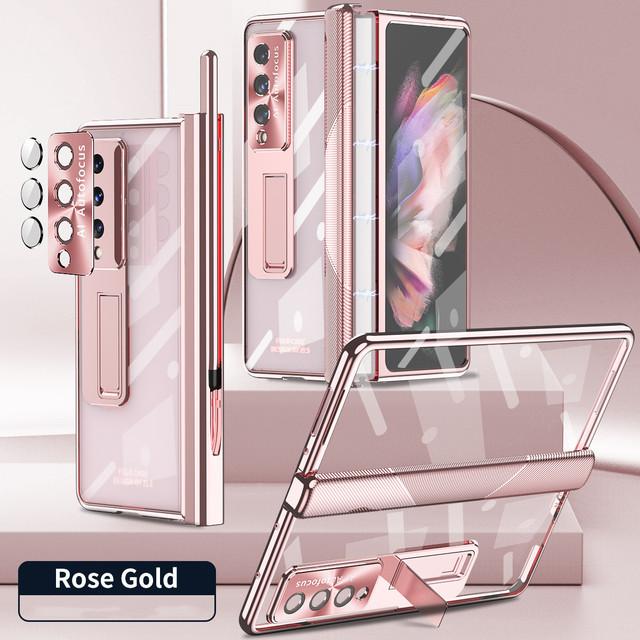 Shockproof Plating Full Protection Cases For Samsung Galaxy Z Fold4 5g Fold 4 Fold3 Fold 3 Tempered Glass S Pen Holder Coque