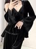 Autumn and Winter New Island Velvet Sexy Pure Desire Pajamas Women's Suspender Trousers Long-sleeved Loungewear Three-piece Set Can Be Worn Outside