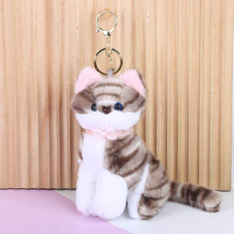 Cute Realistic Cat Plush Keychain Soft Fluffy Adorable Kitten Charm Lightweight Bag Pendant for Teen Girls Gift
