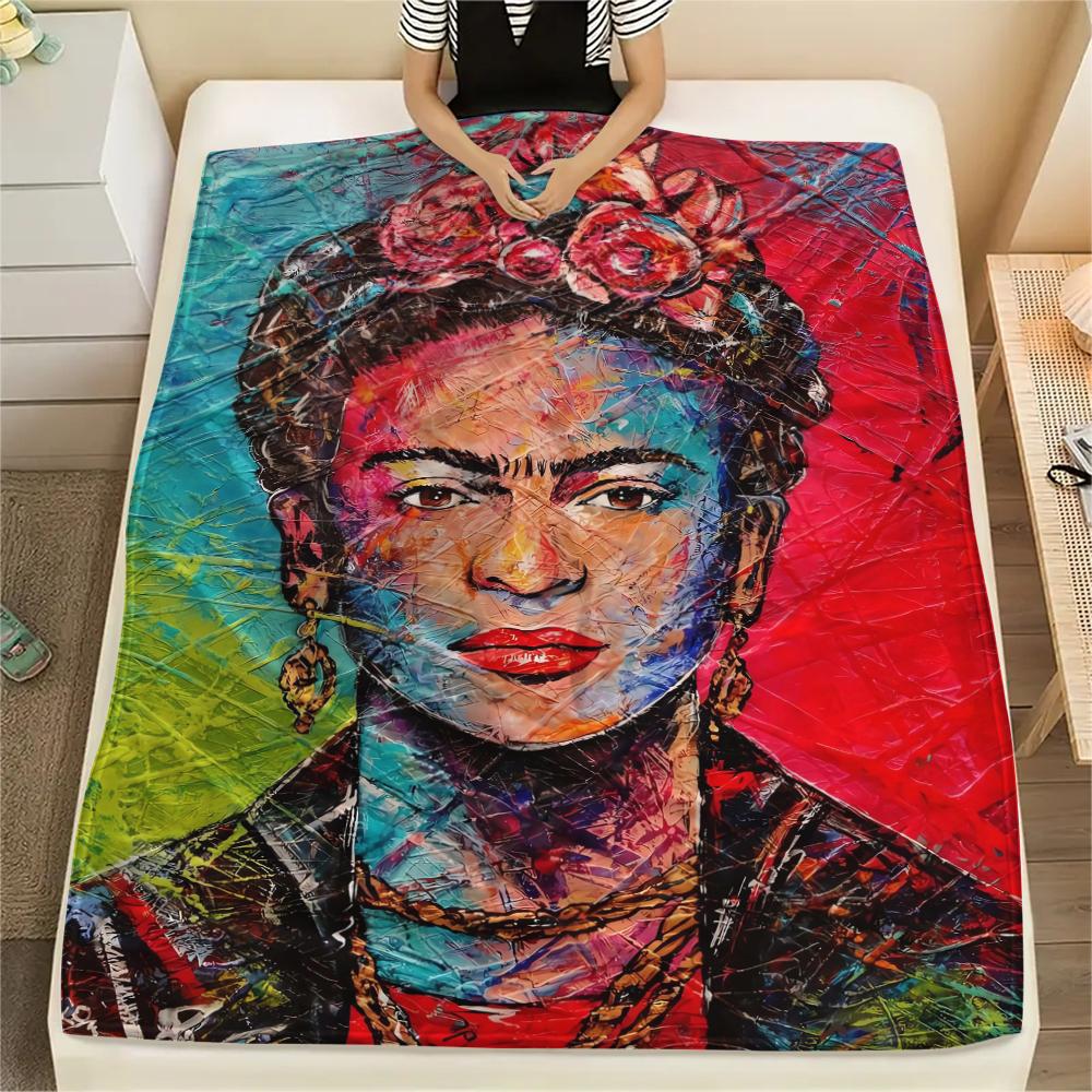 1Pc Frida Kahlo Print Flannel Blanket, High Quality Comfortable for All Seasons, Home Decor, Warmth and Comfort, Perfect for Christmas Gifts