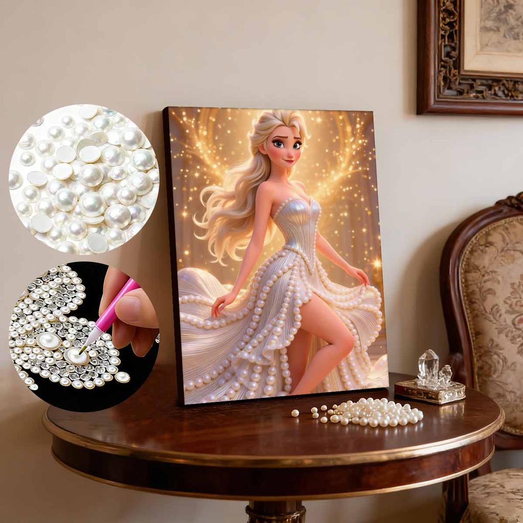 Disney Pearl Painting Princess Elsa Gilt White Dress Creative Art 5D Exquisite Landscape Sparkling Painting Craft Home Wall DecorationDIYHandmadeGift