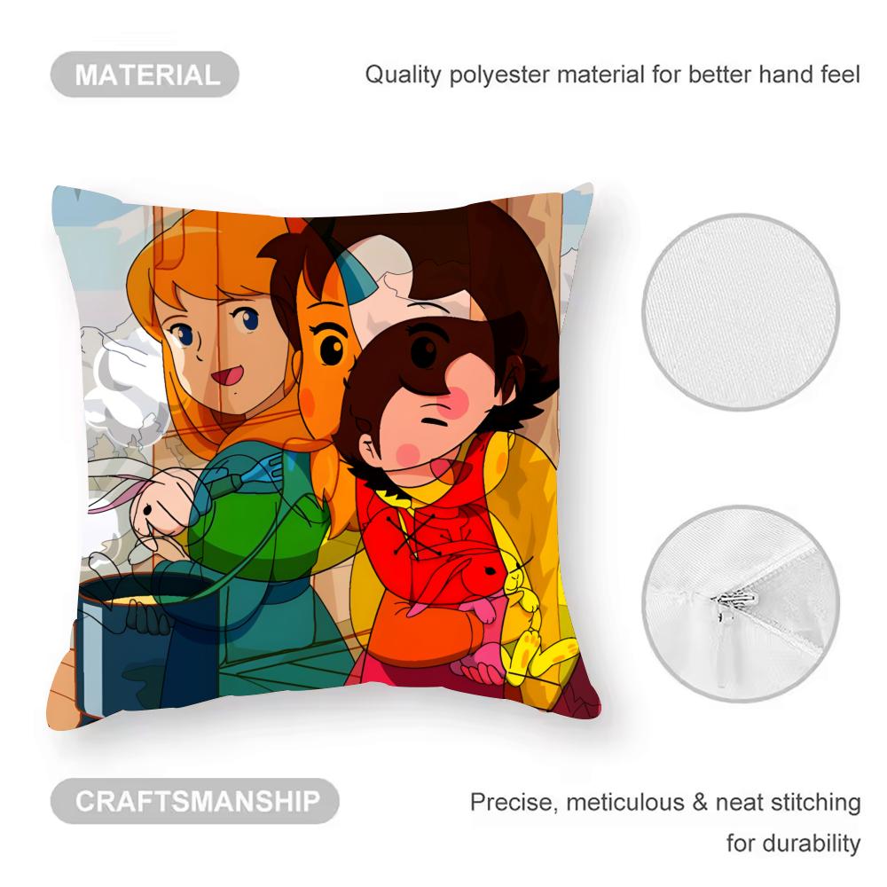 Heidi Peter And Grandpa Alps Goat Mountain Cushion Cover Anti-dustmite Pillowcase Invisible Zipper Silky Short Plush Sofa Cushio