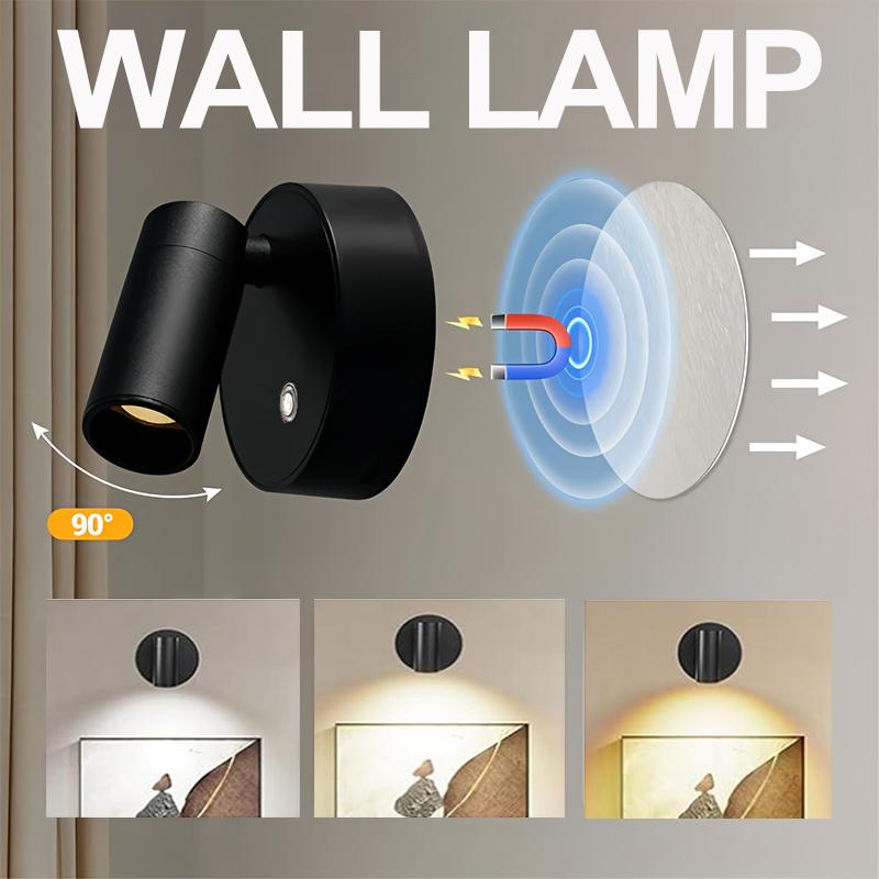Remote Control & USB Rechargeable Magnet Wall Light,Dimmable Cordless LED Night Light w/Touch Switch,for Bedside Reading,Closet