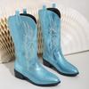 Western Cowboy Boots 2024 Winter Fashion Mid-calf Women's Boots Retro Pointed Toe Slip-on Mid Heel Pink Boots Shoes for Women